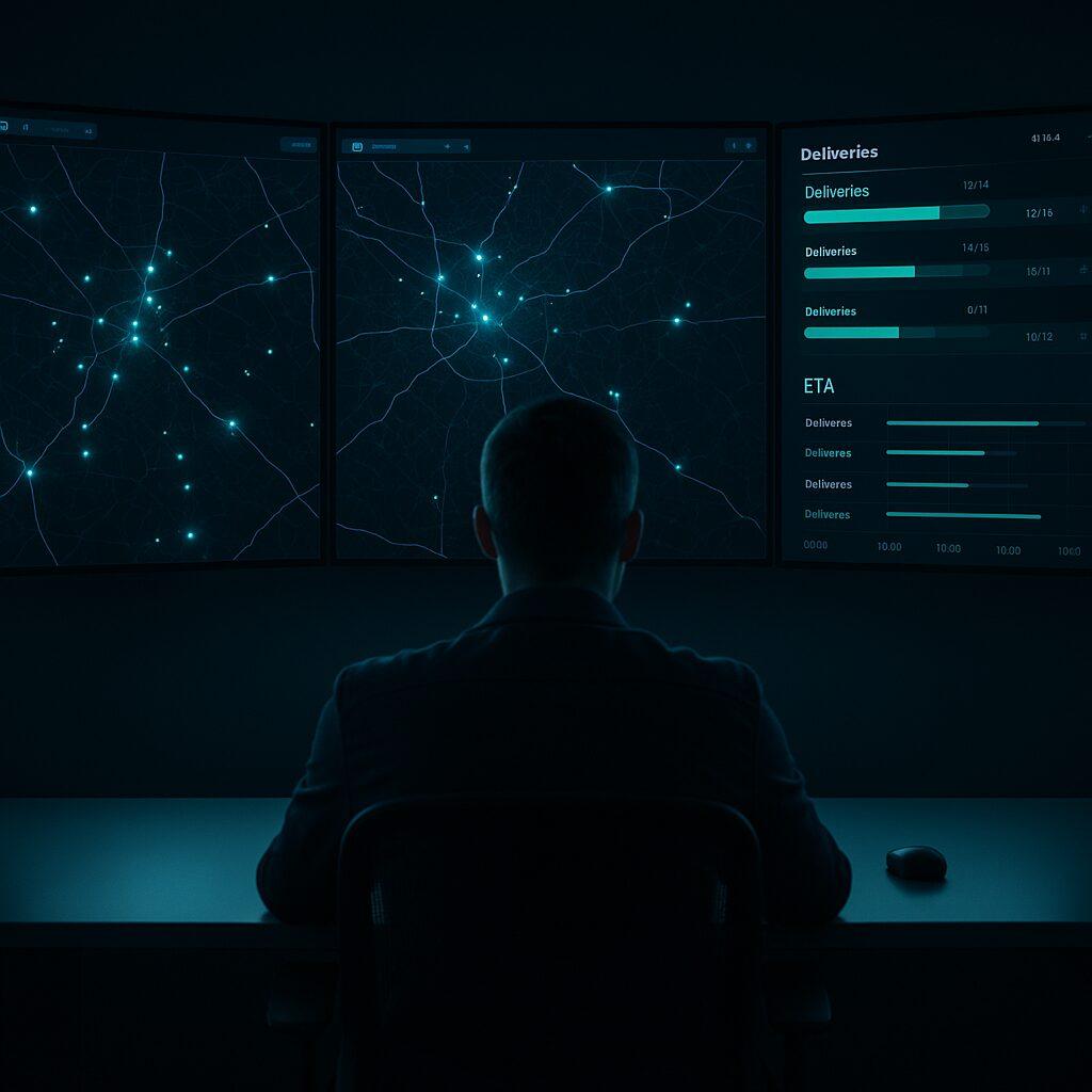 Real-time fleet tracking control center with GPS monitoring