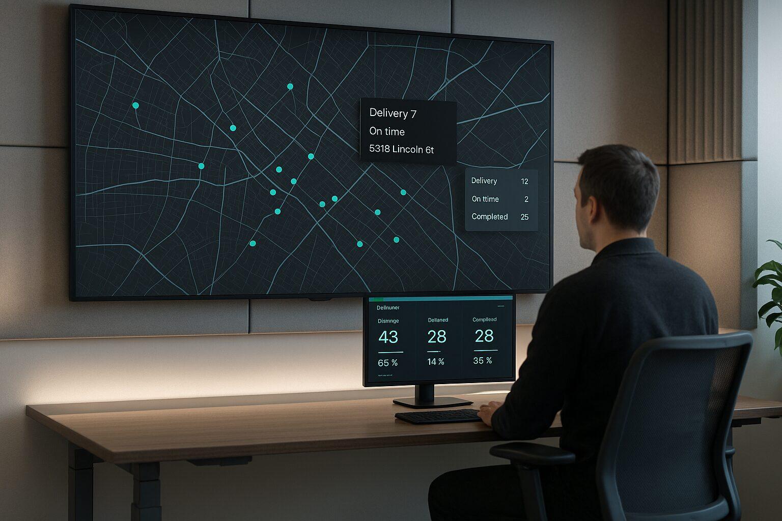 Dispatch operations room with live fleet tracking dashboard