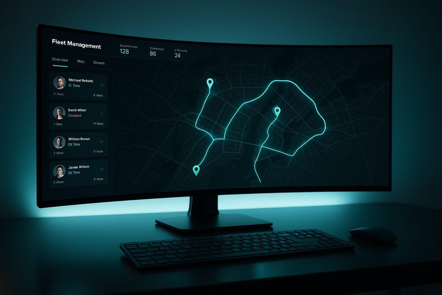 Modern fleet management dashboard with optimized delivery routes